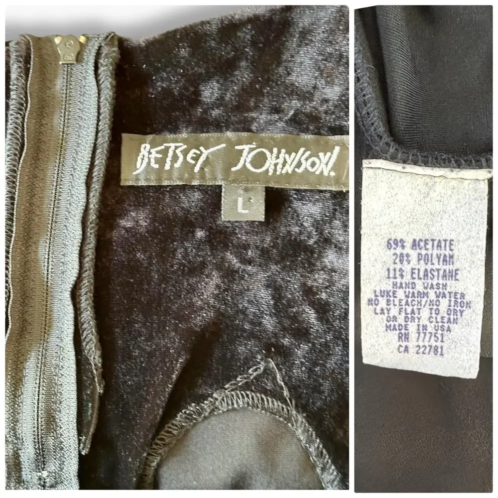 Vintage Betsey Johnson Large 1990s Black Stretch Crushed Velvet Dress Tunic Tank - Picture 13 of 13